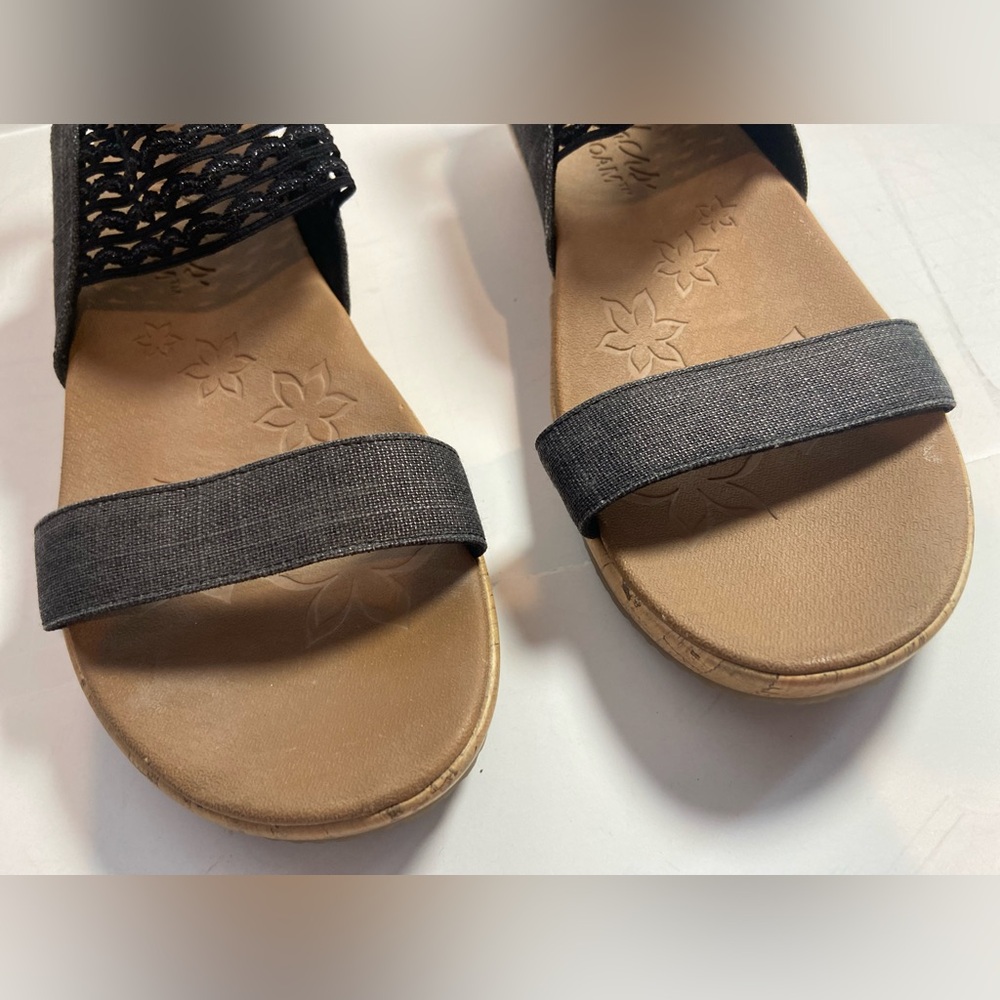 Skecher~Neutral~Shimmery~Gray/Black~Foam Insole~Cork-Look Wedge Sandal~Size 11 - Picture 11 of 14
